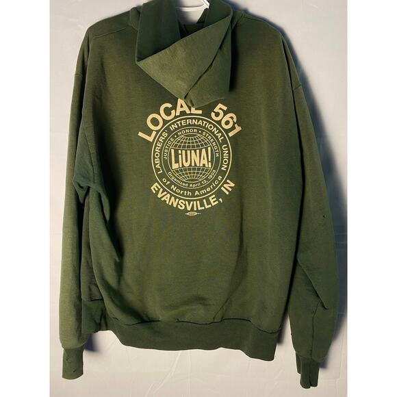 Vintage Fruit of the Loom LOCAL 561 LiUNA Evansville, IN Green Hoodie Men's XL - Picture 2 of 4